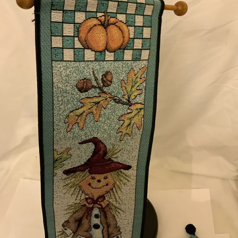 Fall Thanksgiving Halloween Wallhanging | Scarecrow, Pumpkins Tapestry  5.75x41